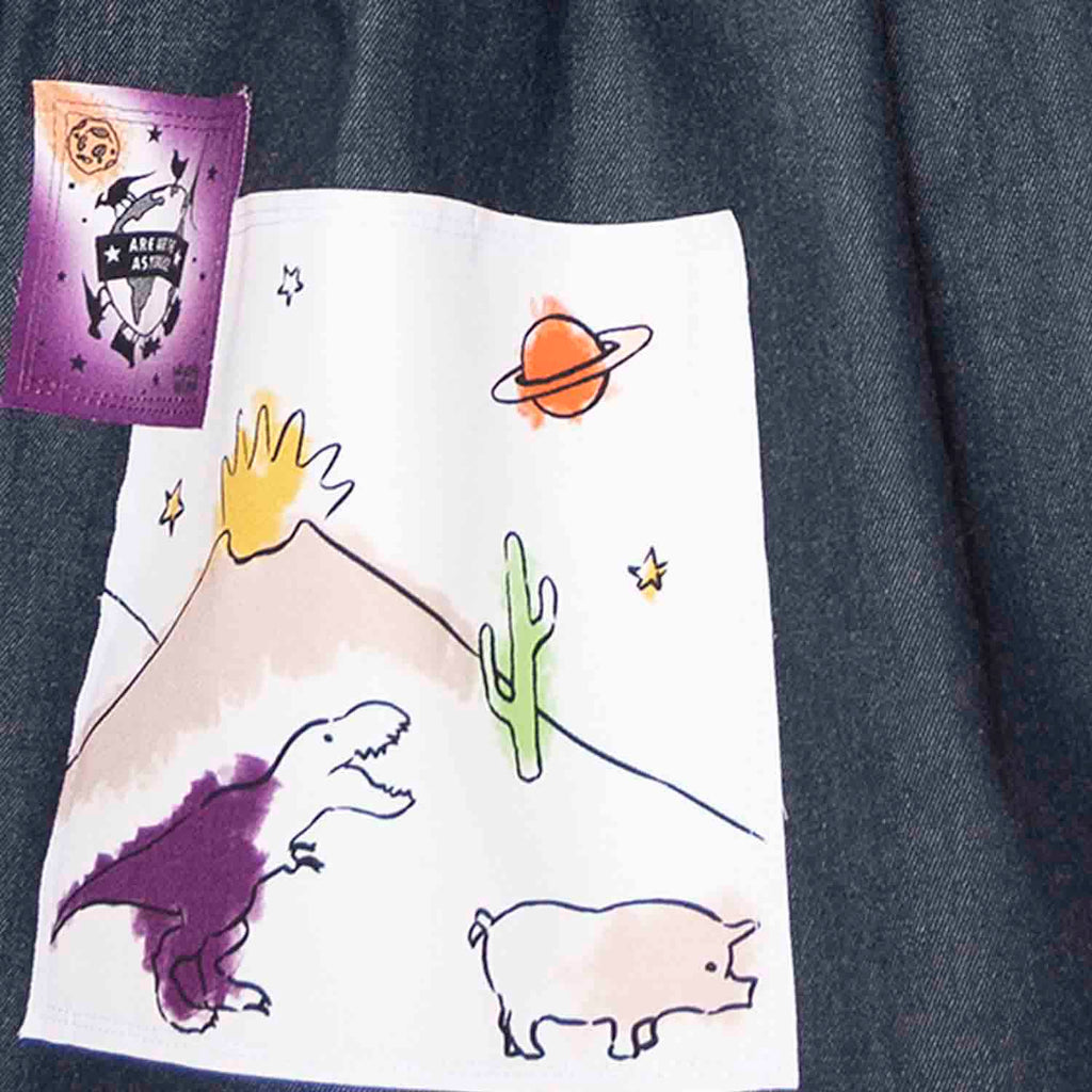 Blue Denim Skirt with Appliqué