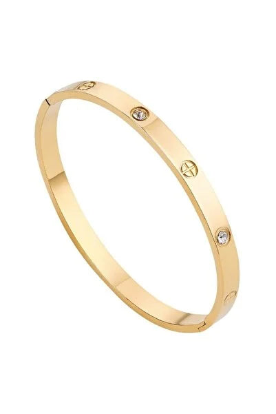 BEHRAM Gold Renk Alaşım Kelepçe Taşlı Bileklik